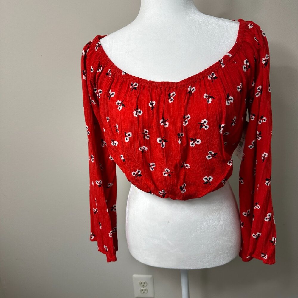 Crop Top Size L Billabong Fall Red Bell NWT